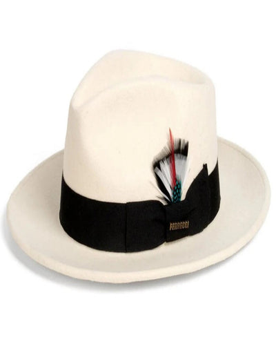 White and Black Dress Hat 1920s Fedora Style - Mens Classic Wool Fedora Dress Hat in White and Black 2   - from alligatorwarehouse.com