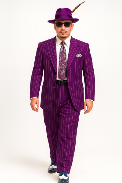 Purple Pinstripe Zoot Suit  3 Piece 1920s/1930s Gangster Outfit (Jacket and Pants and Vest)  Vintage Fashion 9   - from alligatorwarehouse.com