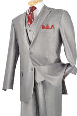 Mens 2 Button 100% Linen Vested Grey Suit