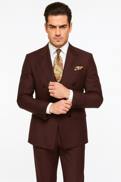 Double Breasted Suits - Vested Suits Wool Fabric - Apolo King Brand - Solid Brown Suit 2   - from alligatorwarehouse.com