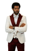 Hilton White and Burgundy Paisley Peak Lapel Tuxedo Jacket with Matching Shawl Vest and Wool Pants – Includes Bow Tie 3   - from alligatorwarehouse.com