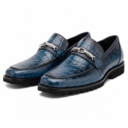 Men's Mauri Casual Alligator Loafers Blue Metal Bit Debonair