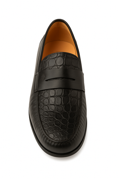 Mens Mezlan Sica Crocodile & Calfskin Loafer Dress Shoe in Black 4   - from alligatorwarehouse.com