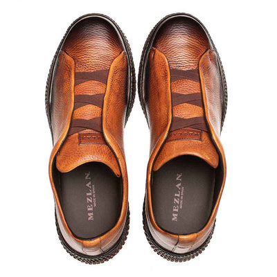 Mezlan Men's Cognac Calcio Deer Skin Slip On Sneakers 3   - from alligatorwarehouse.com