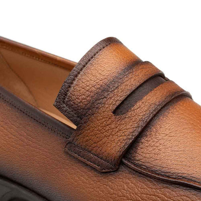 Men's Deerskin Cognac Penny Loafer By Mezlan Made In Spain Brand 3   - from alligatorwarehouse.com