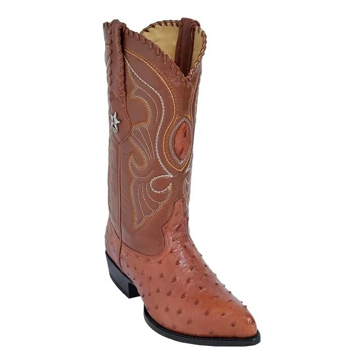 J Toe Cowboy Boots - J Toe Western Boots - Los Altos Cognac J-Toe Genuine Ostrich