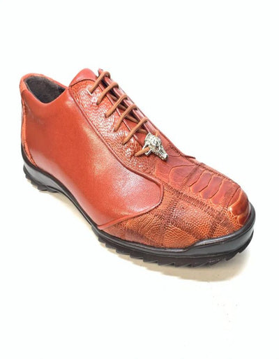 Los Altos Cognac Ostrich Leg Lace Up Sneakers 1   - from alligatorwarehouse.com