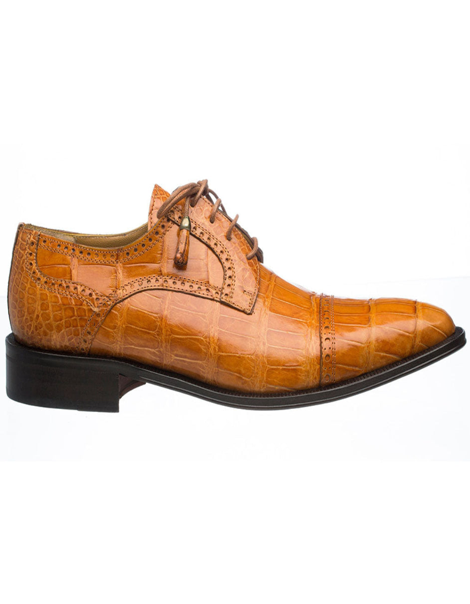 Ferrini Shoes - Mens Alligator Dress Shoe - Ferrini 216 Belly Alligator Cap Toe Shoes Cognac