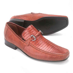 Cognac Genuine Teju Lizard Skin Bit Slip-on Loafers By Los Altos