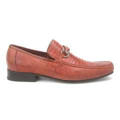 Cognac Genuine Teju Lizard Skin Bit Slip-on Loafers By Los Altos