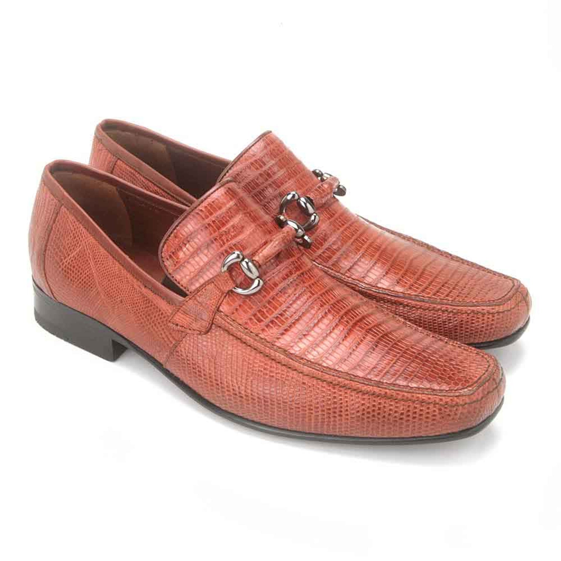 Cognac Genuine Teju Lizard Skin Bit Slip-on Loafers By Los Altos