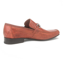 Cognac Genuine Teju Lizard Skin Bit Slip-on Loafers By Los Altos