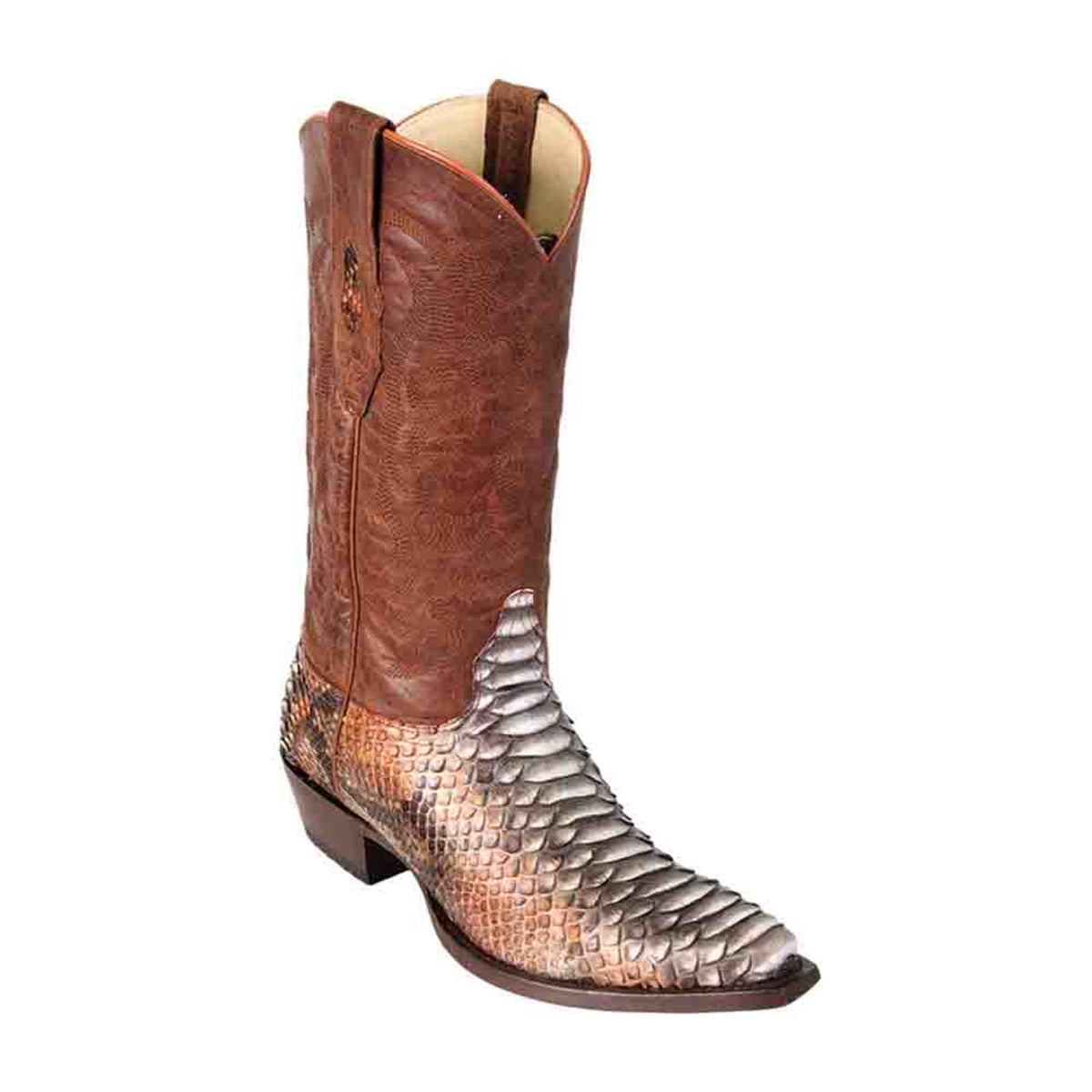 Los Altos Men's Cognac Genuine Python Snakeskin Snip Toe Boots