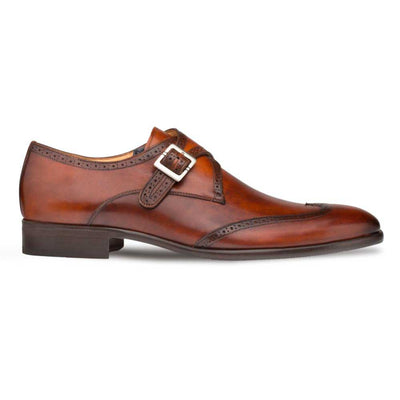 Forest Cognac Calfskin Leather Men’s Modern Wing Tip Monk Strap By Mezlan Made In Spain Brand 2   - from alligatorwarehouse.com