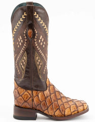 Ferrini Bronco Men's Print Pirarucu Fish Boots Handcrafted Cognac