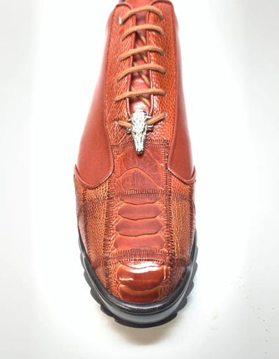 Los Altos Cognac Ostrich Leg Lace Up Sneakers 3   - from alligatorwarehouse.com