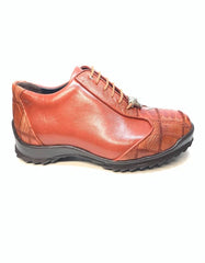 Los Altos Cognac Ostrich Leg Lace Up Sneakers