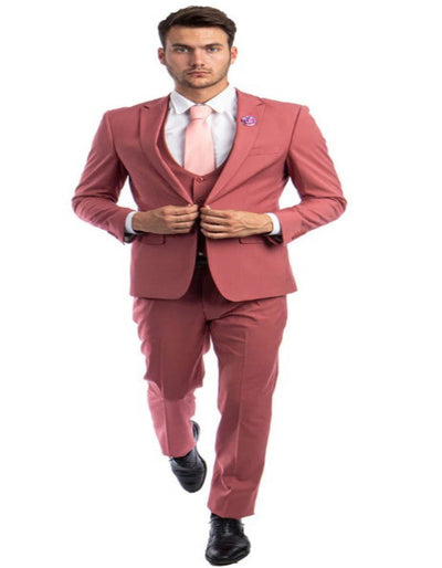 Men's One Button Peak Lapel Solid Vest in Coral Pink Slim Fit Suit 2   - from alligatorwarehouse.com