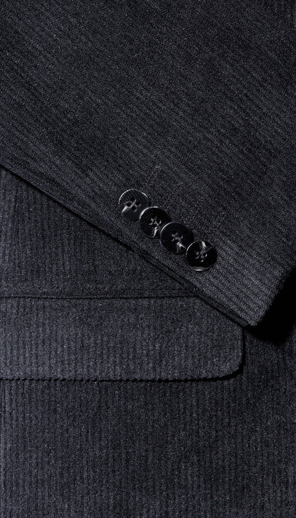 Mens Fall Fabric Cotton corduroy Suit - Winter Jacket and Pants in Color "Black" - Black detail view