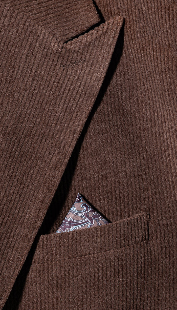 Mens Fall Fabric Cotton corduroy Suit - Winter Jacket and Pants in Color "Brown" - Brown detail view