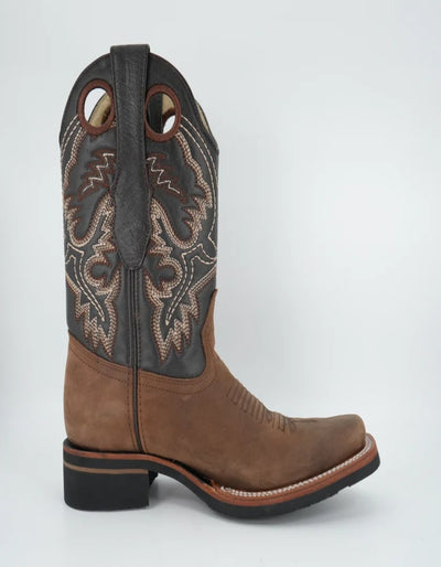 Los Altos Men’s Crazy Brown Wide Square Toe Rubber Sole Boot 4   - from alligatorwarehouse.com