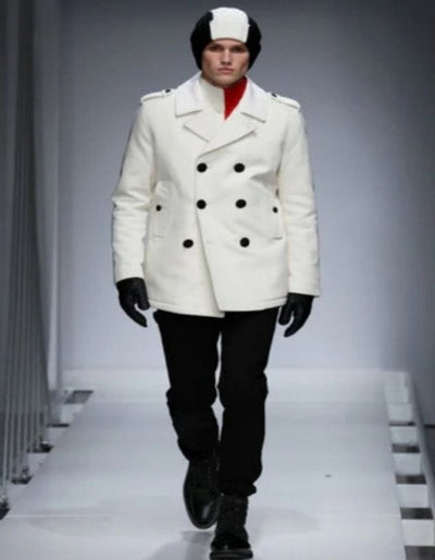 Cream Color Pea Coat - Ivory Double Breasted Wool Coat - Off White Car Coat 1   - from alligatorwarehouse.com