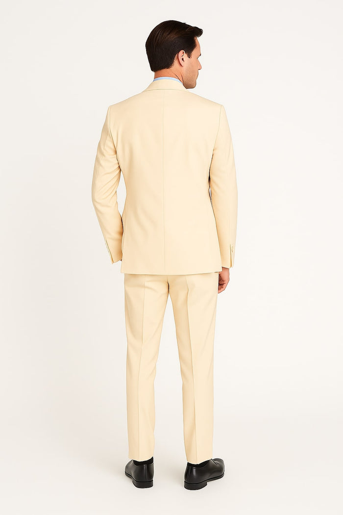 Cream Tuxedo Suit for Men – One Button Satin Lapel Formal Suit - Champagne Color Light Tan Tuxedo