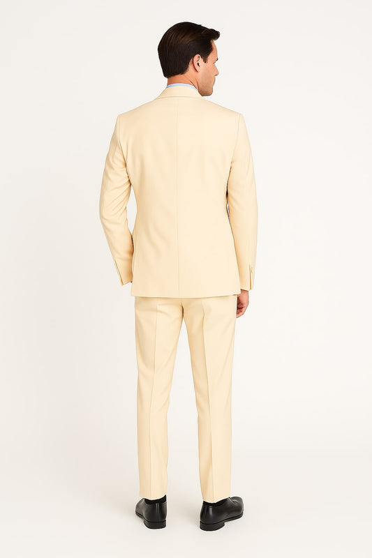 Cream Tuxedo Suit for Men – One Button Satin Lapel Formal Suit - Champagne Color Light Tan Tuxedo