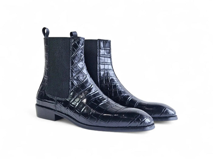 Carrucci Crocodile Embossed Chelsea Boot