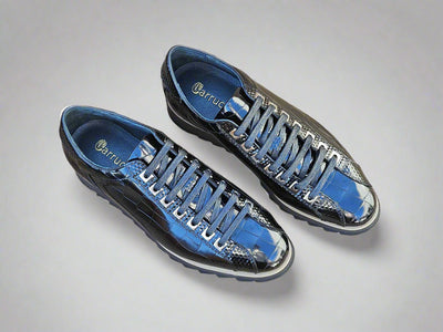 Crocodile-Embossed Leather Sneaker 9 KS626-02BLUE75  - from alligatorwarehouse.com