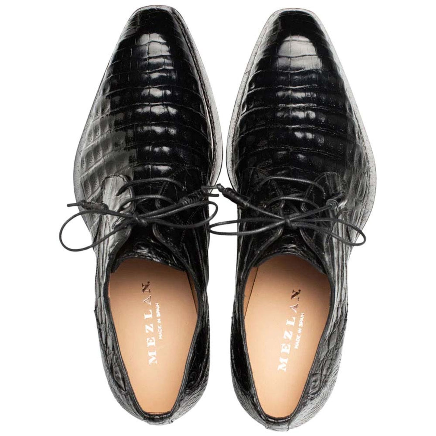 Men's Cratos Genuine Crocodile Black Derby Shoes By Mezlan Made In Spain Brand