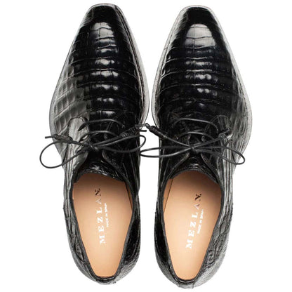 Men's Cratos Genuine Crocodile Black Derby Shoes By Mezlan Made In Spain Brand