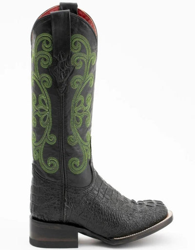 Ferrini Women's Stampede Square Toe Boots Crocodile Print - Black 2 90393-04-060-B  - from alligatorwarehouse.com