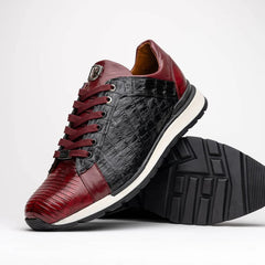 Marco Di Milano Portici Men's Shoes Wine & Black Exotic Lizard / Crocodile Casual Sneakers