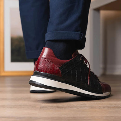 Marco Di Milano Portici Men's Shoes Wine & Black Exotic Lizard / Crocodile Casual Sneakers 5 PORTICI_CAIMAN-LIZARD TEJU_WINE_8  - from alligatorwarehouse.com