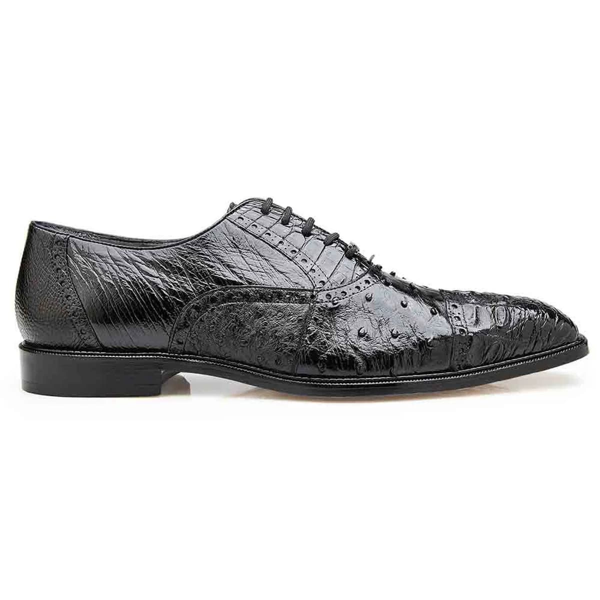 Belvedere Onesto  Men's Black Genuine Ostrich And Crocodile Oxfords