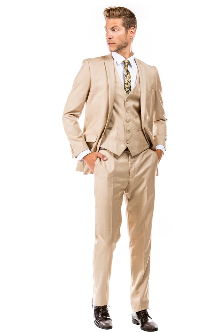 Tan Suits For Wedding - Tan Groomsmen Suits - Tan Slim Notch Lapel Tuxedo 2   - from alligatorwarehouse.com