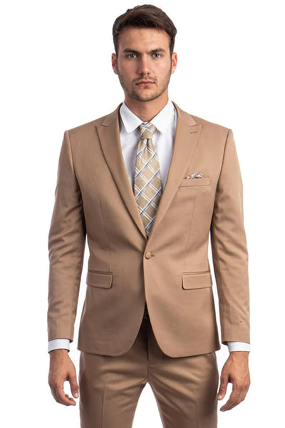 Tan Suits For Wedding - Tan Groomsmen Suits - Tan Skinny Fit Tuxedo 1   - from alligatorwarehouse.com