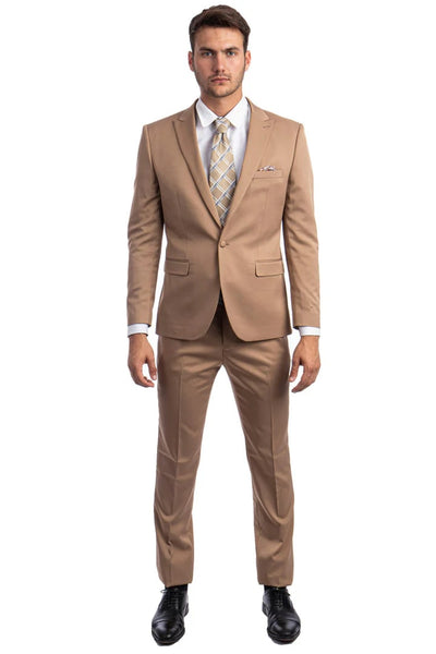 Tan Suits For Wedding - Tan Groomsmen Suits - Tan Skinny Fit Tuxedo 2   - from alligatorwarehouse.com