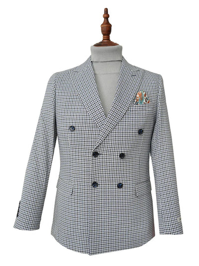 Blue Houndstooth Hybrid Fit Double Breasted Jacket 1   - from alligatorwarehouse.com