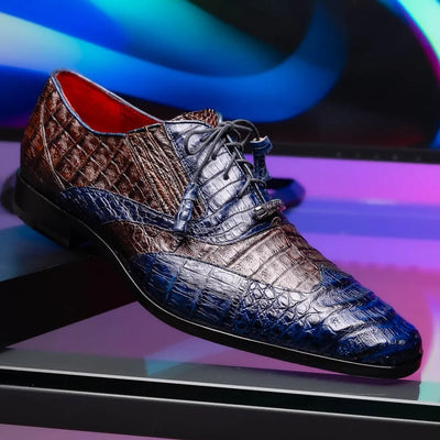 Marco Di Milano Luciano Men's Shoes Exotic Crocodile Classic Wingtip Dress Derby Oxfords 9 LUCIANO_CAIMAN FUSCUS_NAVY-BROWN_8  - from alligatorwarehouse.com