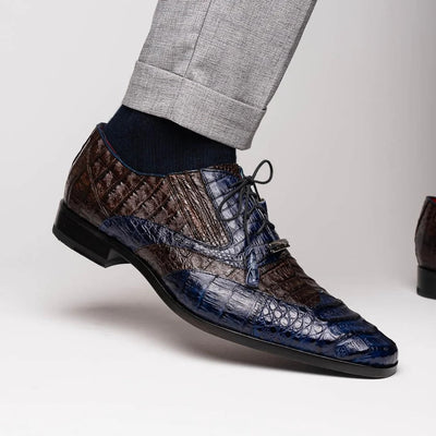 Marco Di Milano Luciano Men's Shoes Exotic Crocodile Classic Wingtip Dress Derby Oxfords 5 LUCIANO_CAIMAN FUSCUS_NAVY-BROWN_8  - from alligatorwarehouse.com