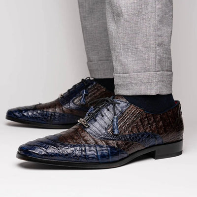 Marco Di Milano Luciano Men's Shoes Exotic Crocodile Classic Wingtip Dress Derby Oxfords 7 LUCIANO_CAIMAN FUSCUS_NAVY-BROWN_8  - from alligatorwarehouse.com