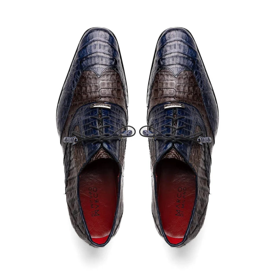 Marco Di Milano Luciano Men's Shoes Exotic Crocodile Classic Wingtip Dress Derby Oxfords