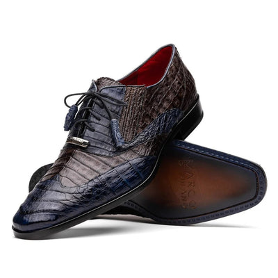 Marco Di Milano Luciano Men's Shoes Exotic Crocodile Classic Wingtip Dress Derby Oxfords 1 LUCIANO_CAIMAN FUSCUS_NAVY-BROWN_8  - from alligatorwarehouse.com