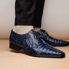 Marco Di Milano Lacio Men's Shoes Navy Exotic Crocodile Derby Oxfords