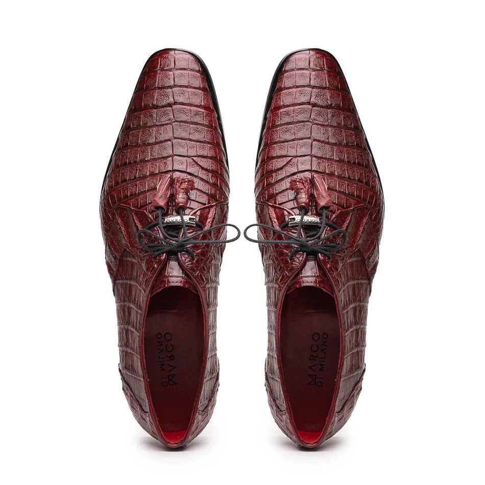 Marco Di Milano Lacio Men's Shoes Wine Exotic Crocodile Derby Oxfords