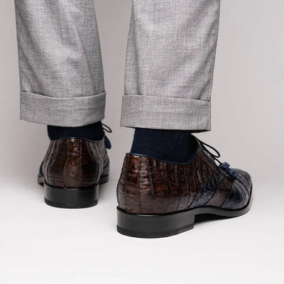Marco Di Milano Luciano Men's Shoes Exotic Crocodile Classic Wingtip Dress Derby Oxfords 6 LUCIANO_CAIMAN FUSCUS_NAVY-BROWN_8  - from alligatorwarehouse.com