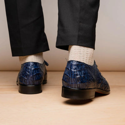 Marco Di Milano Lacio Men's Shoes Navy Exotic Crocodile Derby Oxfords 4 LACIO_CAIMAN FUSCUS_NAVY_13  - from alligatorwarehouse.com
