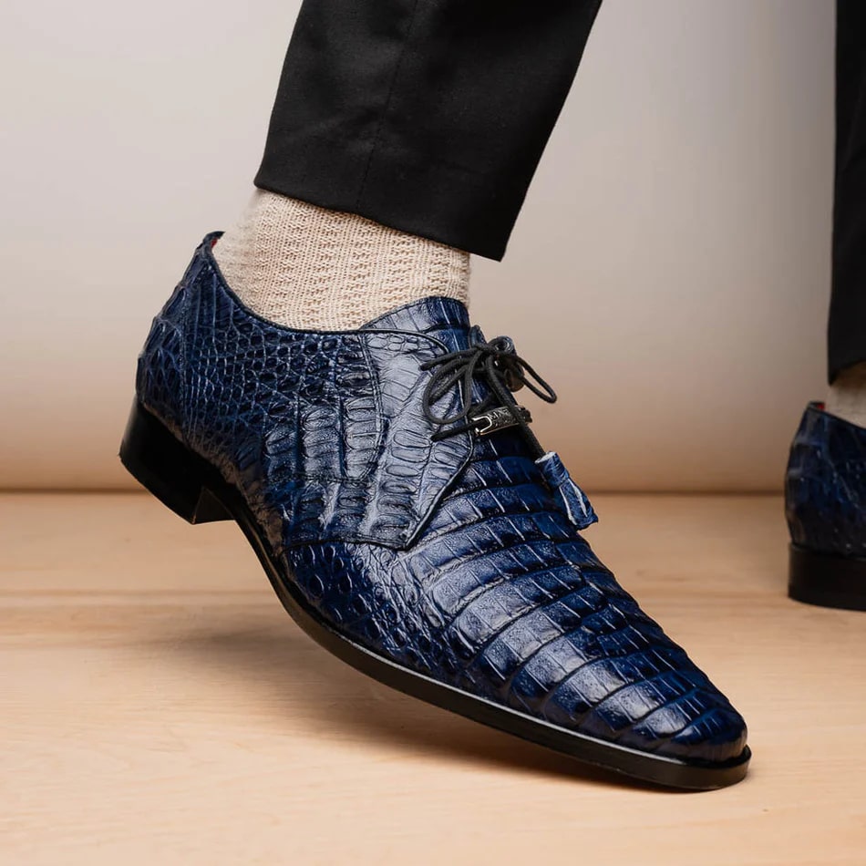 Marco Di Milano Lacio Men's Shoes Navy Exotic Crocodile Derby Oxfords